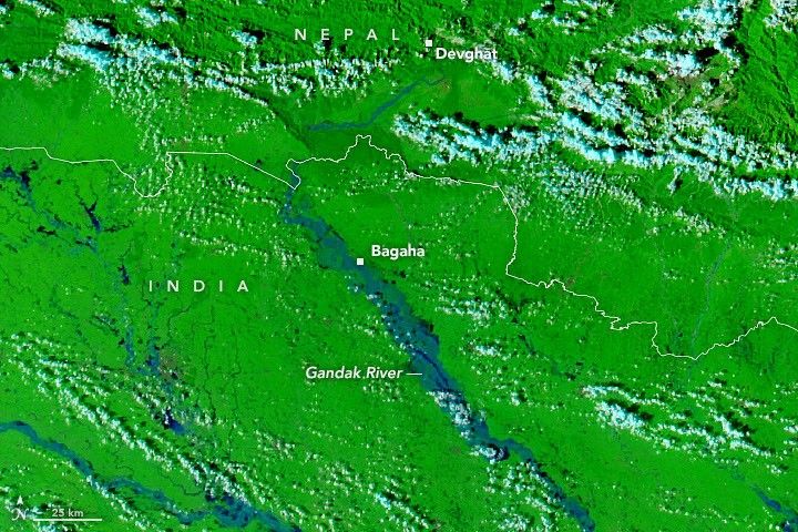La NASA montre l’ampleur des inondations du Gandak entre le Népal et l’Inde