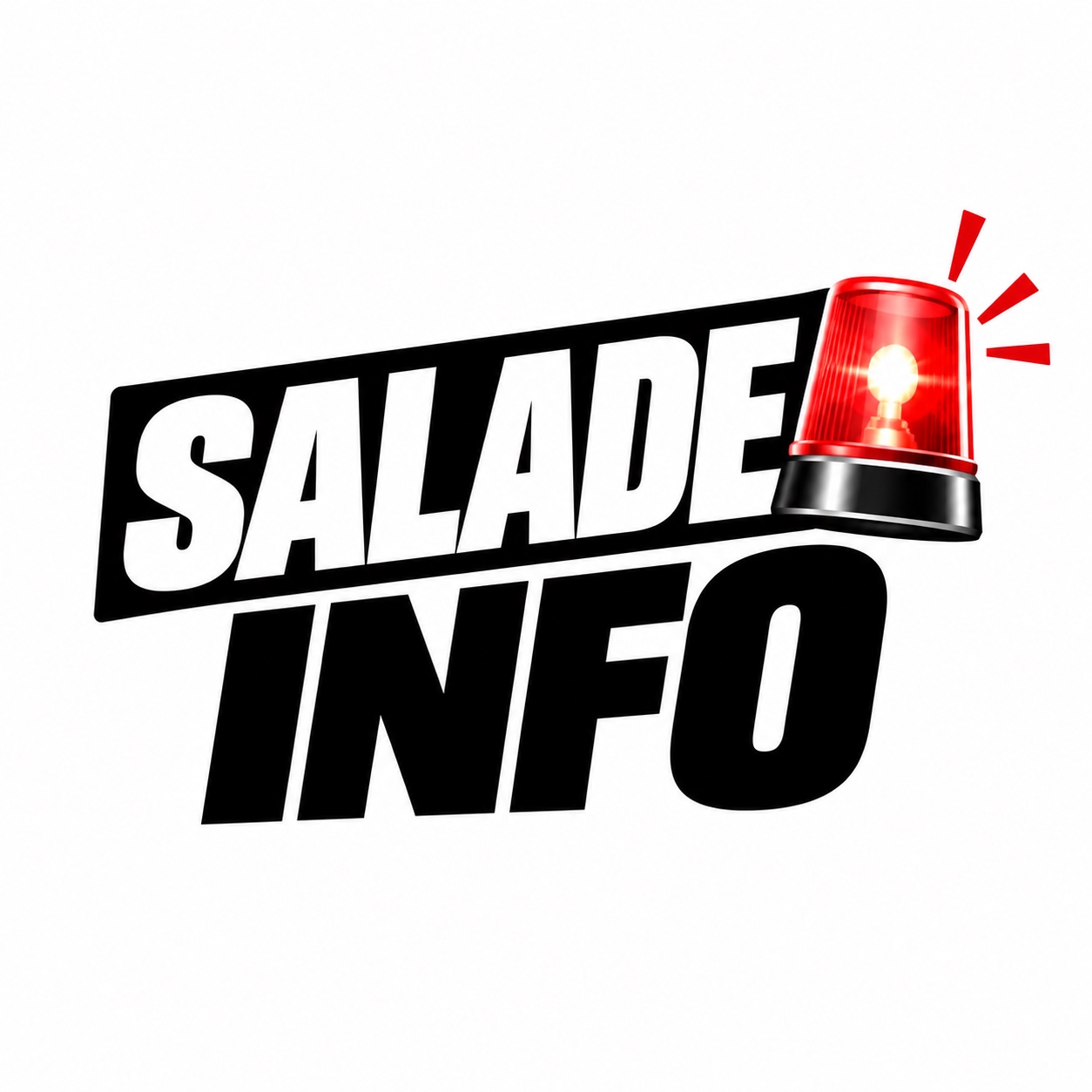 Salade Info, logo noir et blanc avec gyrophare rouge